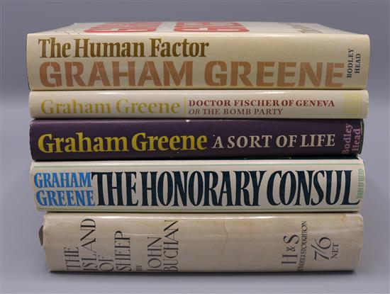 BUCHAN (J), The Island of Sheep, 1936 & 4 Graham Greene 1st editions, 1971-80 (all d.w.s signed by Michael Harvey)